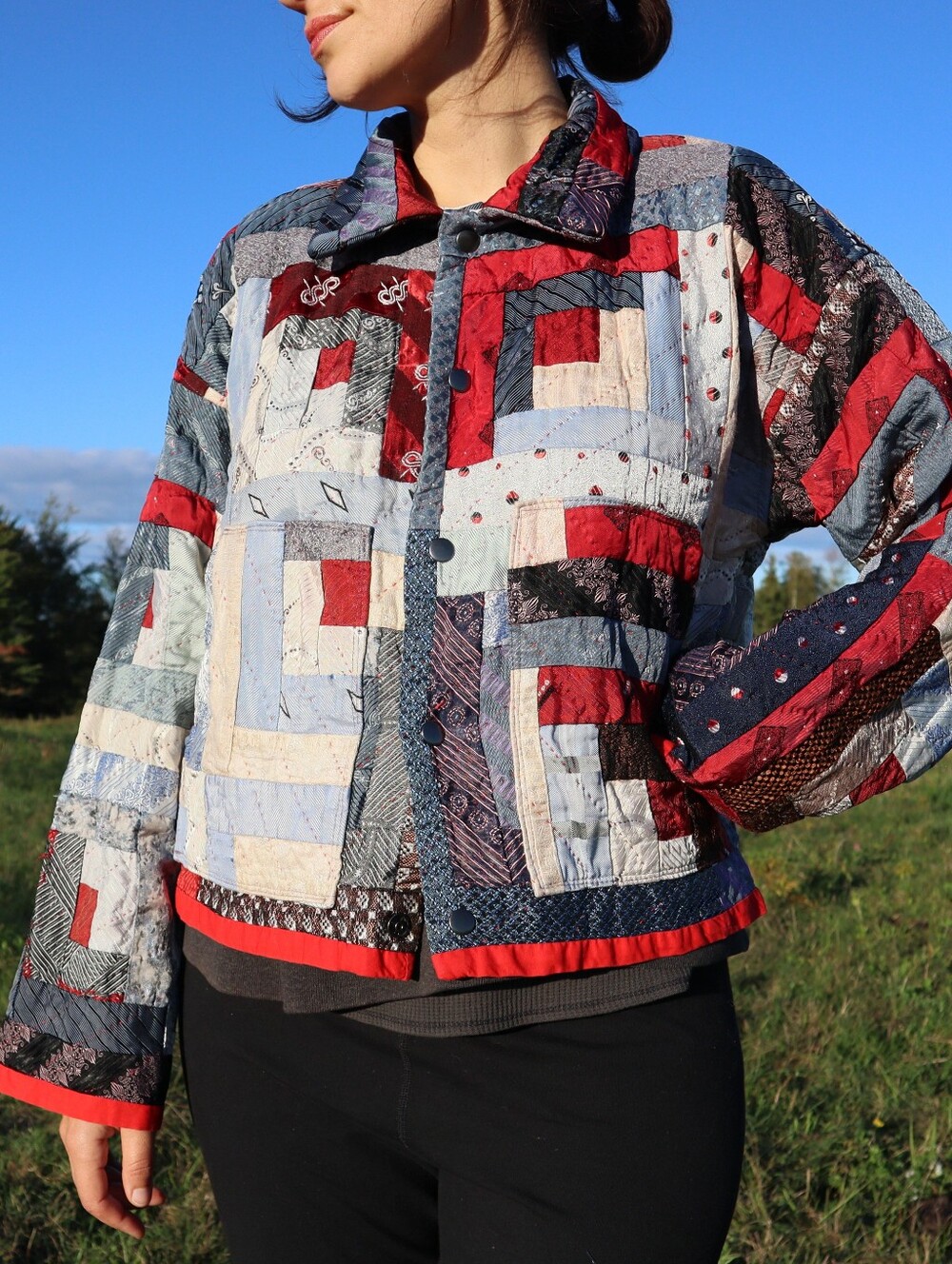 Upcycled Patchwork Quilt Jacket Chore Coat Made of Silk Ties S • M • L